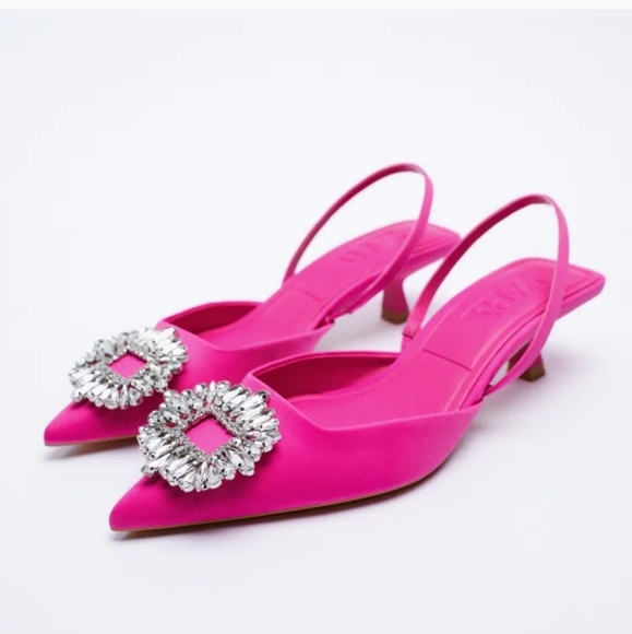 NWT Zara* Rhinestone Slingback Mules Heels - Picture 2 of 9